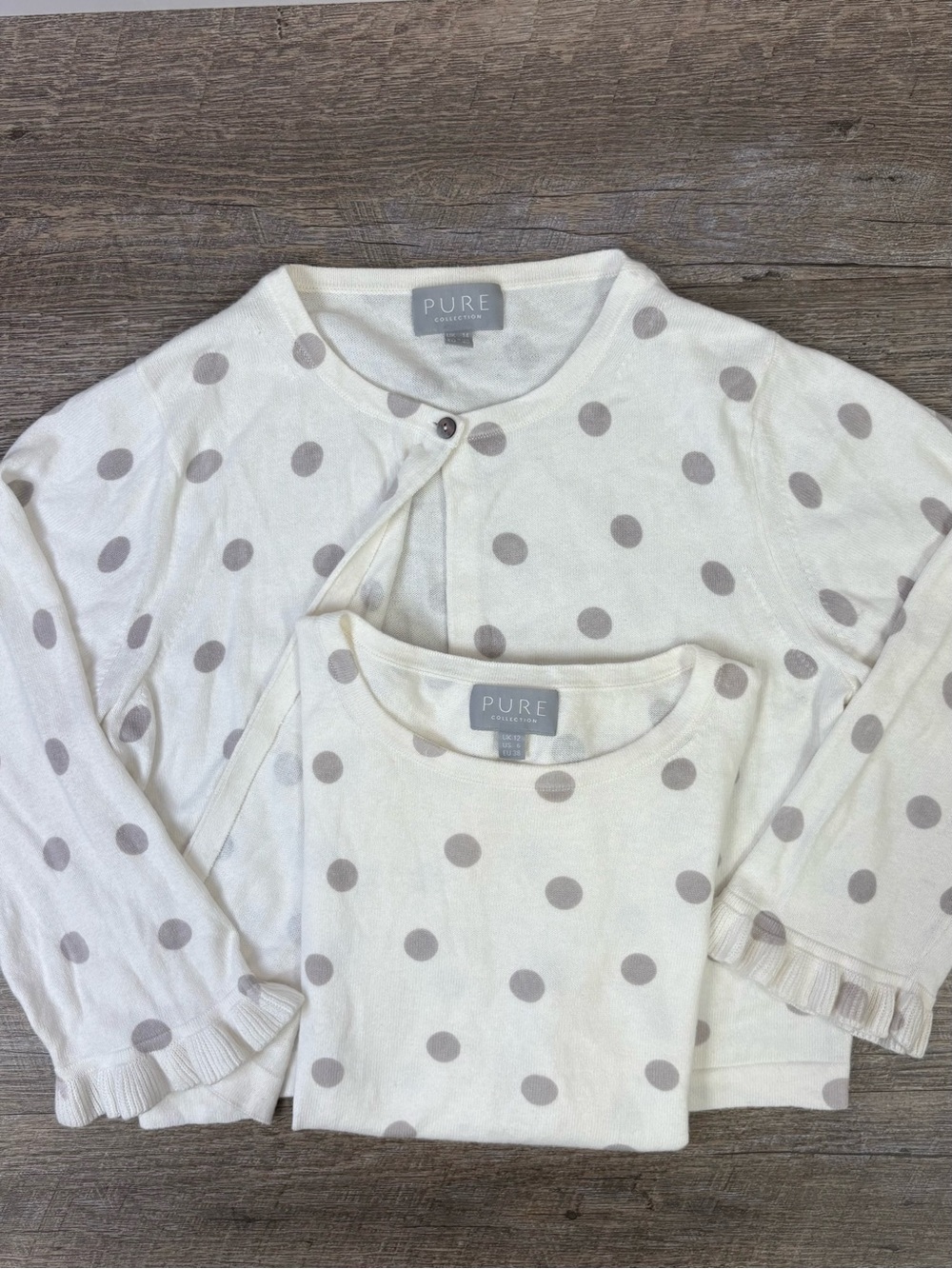 Pure Collection 2 Piece Cotton Cashmere Polka Dot Cardigan & Shell Set